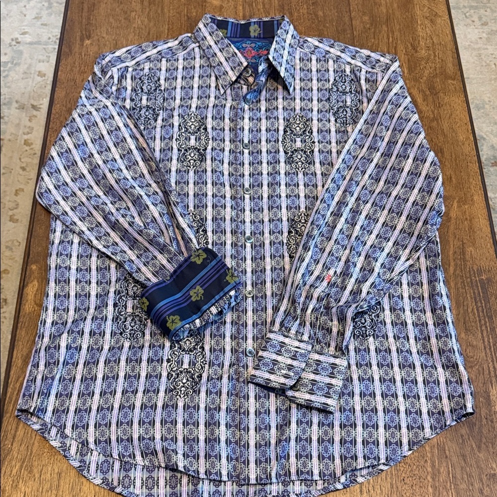 Robert Graham Purple and Black Striped Button Down Shirt